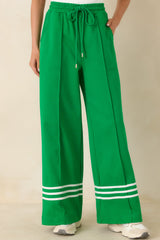 Line & Leisure Green Cotton Blend Contrast Stripe Drawstring Pants