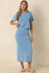 Z Supply Gail Washed Indigo Cotton Jersey Denim Midi Skirt