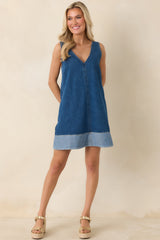 A Subtle Statement Medium Wash Cotton Denim Mini Dress