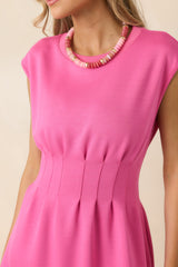 All The Right Words Pink Knit Cinched Waist Mini Dress