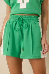A Little Lift Kelly Green Knit Contrast Drawstring Shorts