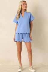 First Class Flirt Light Blue Scalloped Hem Shorts