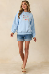 Collected Moments Light Blue Embroidered Crewneck Sweatshirt