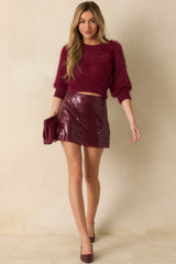 MINKPINK Alva Wine Purple Fluffy Knit Cropped Sweater