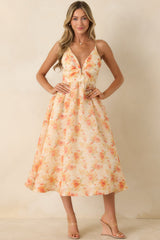 ASTR The Label Janna Orange Floral Midi Dress