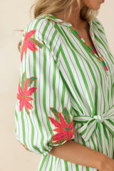 Having a Bright Outlook Green Stripe Floral Midi Dress
