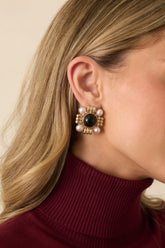 Beyond The Waters Gold Square Black Stone Earrings