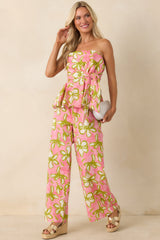 Flower Power Move Pink Floral Cotton Wide Leg Pants