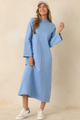 Simply Put Together Sky Blue Relaxed Knit Shift Midi Dress