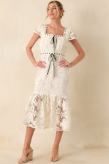 Made You Look Ivory Floral Embroidered Midi Dress