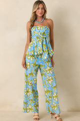 Flower Power Move Blue Floral Cotton Peplum Top