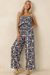 Say the Word Ivory & Navy Printed Wide Leg Jumpsuit