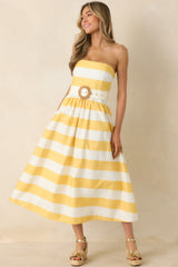 The Amanda Yellow & White Stripe Cotton Strapless Midi Dress
