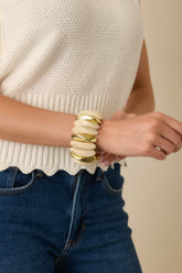 Gonna Let it Shine Ivory & Gold Sculptural Oblong Bead Stretch Statement Bracelet