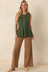 Everything in Place Olive Green Knit Peplum Top
