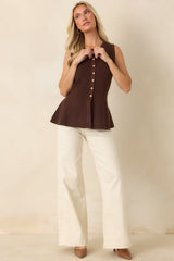 Everything in Place Chocolate Brown Knit Peplum Top