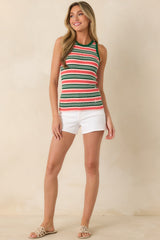FRNCH Nunzia Green & Coral Stripe Tank