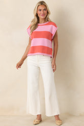 All In A Day Pink & Poppy Red Stripe Knit Top