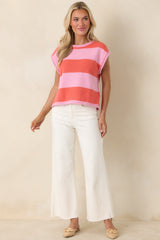All In A Day Pink & Poppy Red Stripe Knit Top