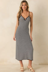 Z Supply Majestic Black Stripe Cotton Blend Midi Dress