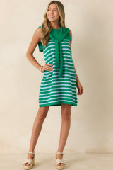 Fairway to Friday Green & Light Blue Stripe Layered Sweater Mini Dress
