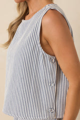 Ticket to Anywhere Blue Stripe Cotton Blend Sleeveless Top