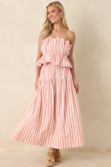 Tide & True Coral Orange Stripe Tiered Maxi Skirt