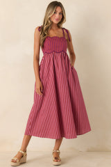 Wrong Place, Right Time Plum & Burgundy Stripe Cotton Midi Dress