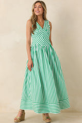 It's a Good Thing Green Stripe Cotton Blend Sleeveless Maxi Dress