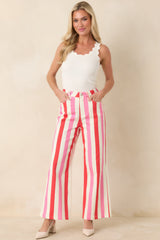 Making It Bright Pink Multi Striped Wide Leg Pants