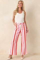 Making It Bright Pink Multi Striped Wide Leg Pants