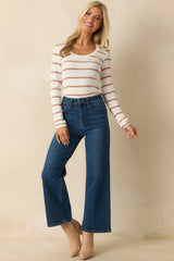 Always In Rotation Caramel Brown Stripe Long Sleeve Top