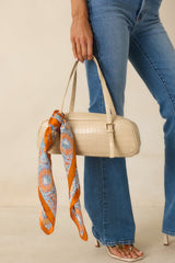 She's Got It Handled Beige Croc Embossed Handbag