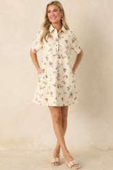 Just Around the Corner Ivory Multi Floral Cotton Mini Dress