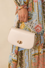 Comes Back Around Ivory Faux Leather Flap Closure Handbag