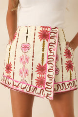 One More Sunset Pink Floral Cotton Linen Mini Skort