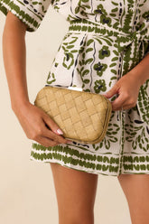 Where Our Paths Cross Tan Woven Raffia Clutch