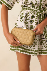 Where Our Paths Cross Tan Woven Raffia Clutch