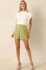 On My A-Game Matcha Green Pleated Shorts
