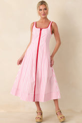 All Smiles Pink & White Stripe Midi Dress