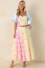 She's a Rainbow Multi Floral Cotton Linen Cropped Top