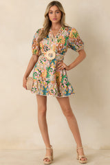 In Full Color Pink Multi Floral Cotton Belted Mini Dress