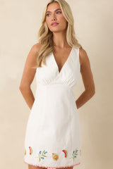MINKPINK Santorini White Multi Cotton Embroidered Mini Dress