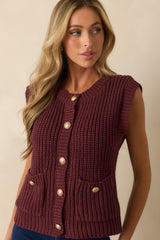 What You Came For Wine Red Ribbed Knit Button Up Sweater Vest