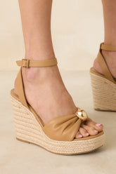 Catch the Soleil Tan Faux Leather Espadrille Platform Wedges