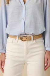 Always in Place Tan Woven Texture Faux Leather Belt