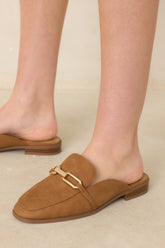 Going First Class Tan Faux Leather Mule Loafers