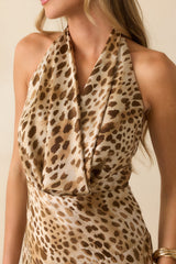 In Case You Forgot Tan Leopard Print Satin Halter Maxi Dress