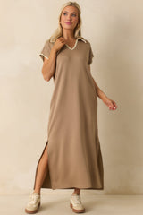 All To Yourself Tan Contrast Trim Polo Maxi Dress