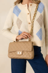 Undeniable Beauty Tan Quilted Crossbody Bag